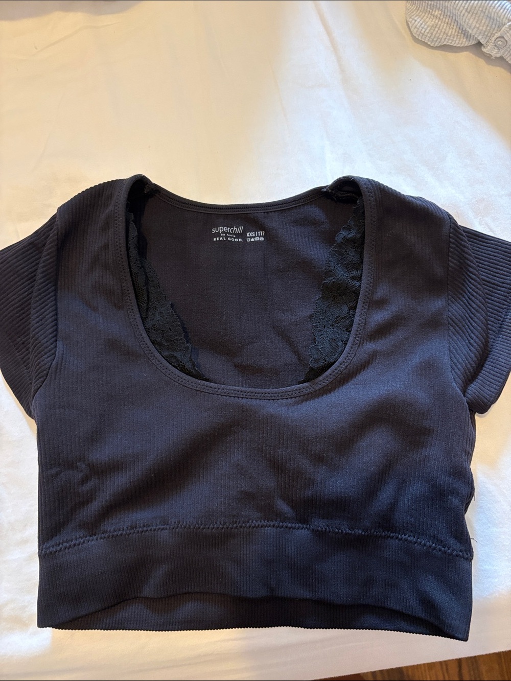 Superchill Black Ribbed Scoop Neck Cropped Top